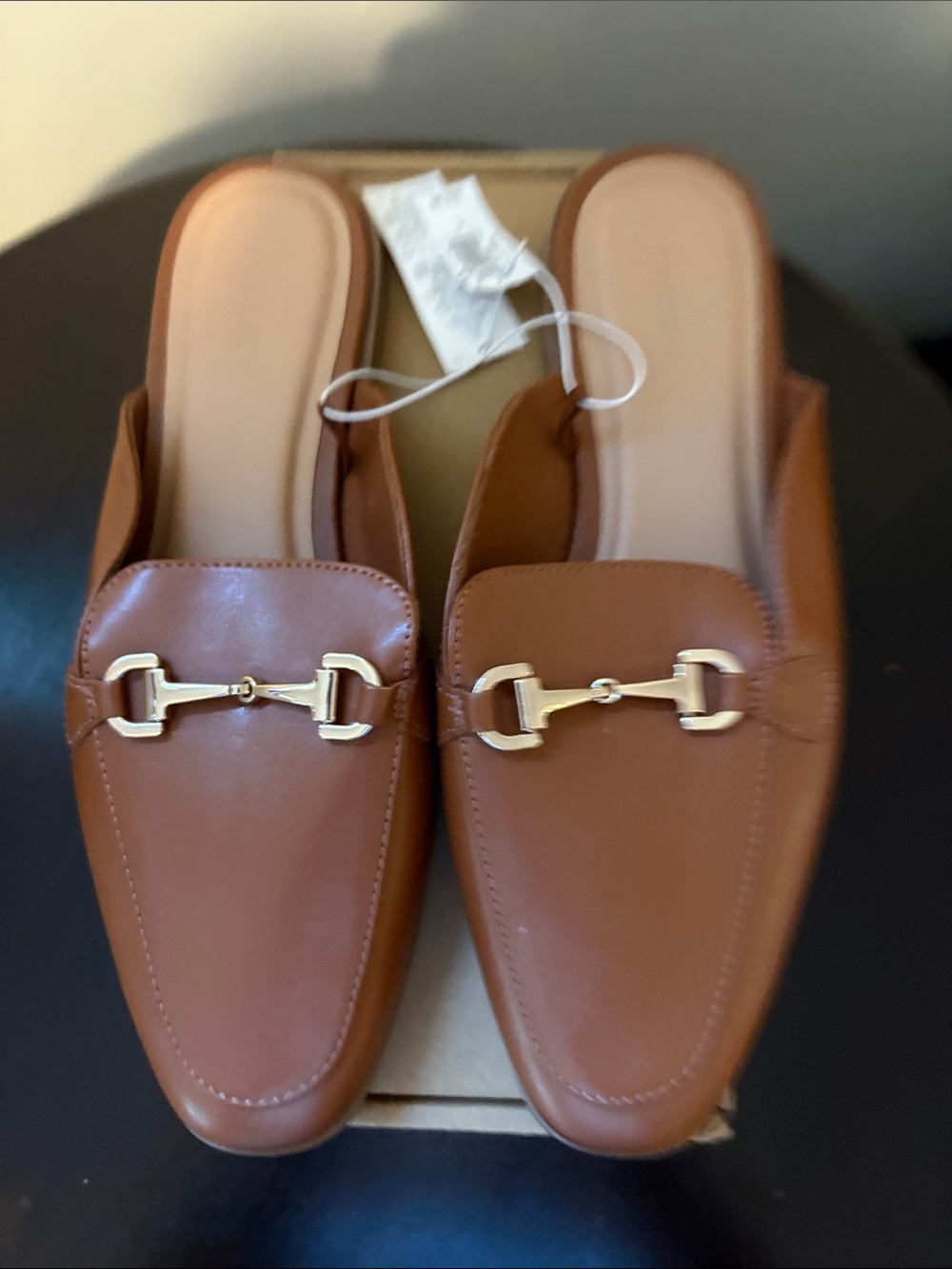 NWT Women's Old Navy Tan Brown Leather-Look Mule Loafers - Size 8